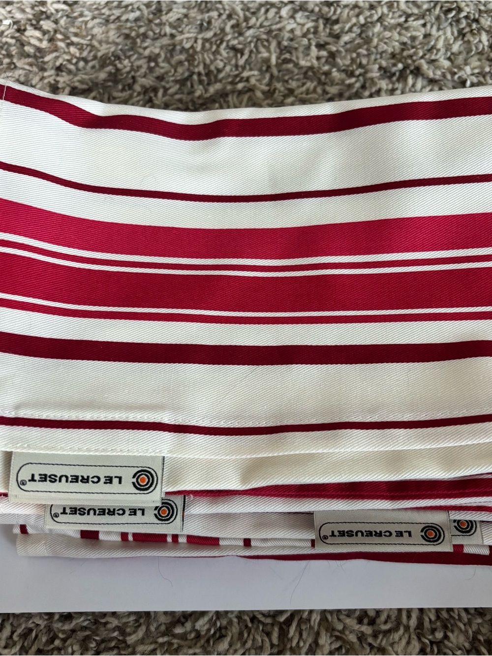 Le Creuset napkins Red and White Striped 12 pieces never used linen cotton